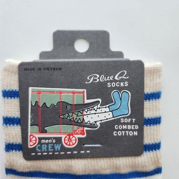 Blue Q Mens Crew Socks "A**hole Brother" Blue & Cream Striped Soft Combed Cotton - Picture 2 of 6
